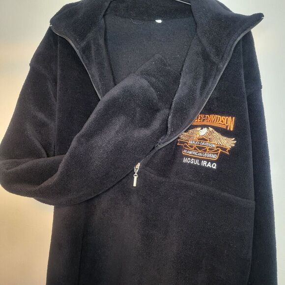 Harley Davidson Fleece Sweatshirt Mens L Blk Military Biker Pullover Crest Logo - Picture 5 of 7